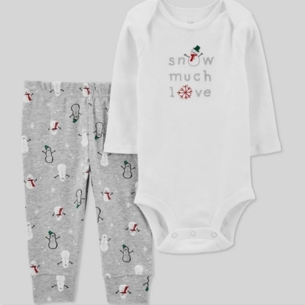 NWT CARTER'S 2-Piece "Snow Much Love" Baby Winter Outfit 3M White Grey Christmas